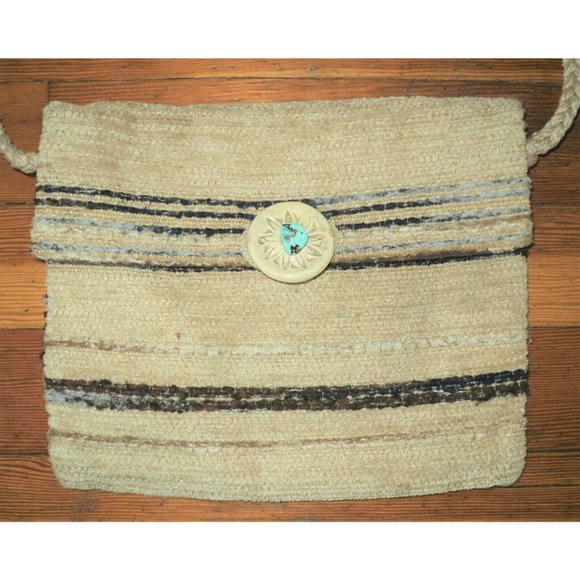 1970s WOVEN Nubby Flap SHOULDER BAG  Turquoise in BUTTON - Picture 2 of 7